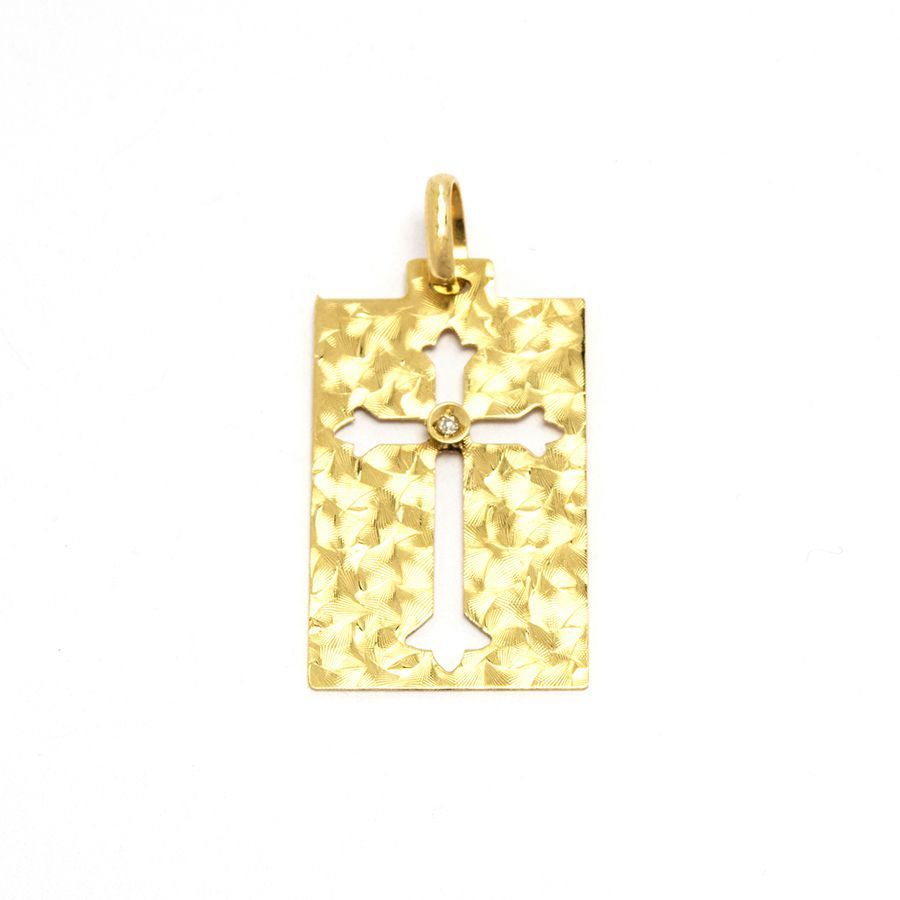 Pingente Placa Cruz com Brilhante em Ouro 18 Kilates - 21662